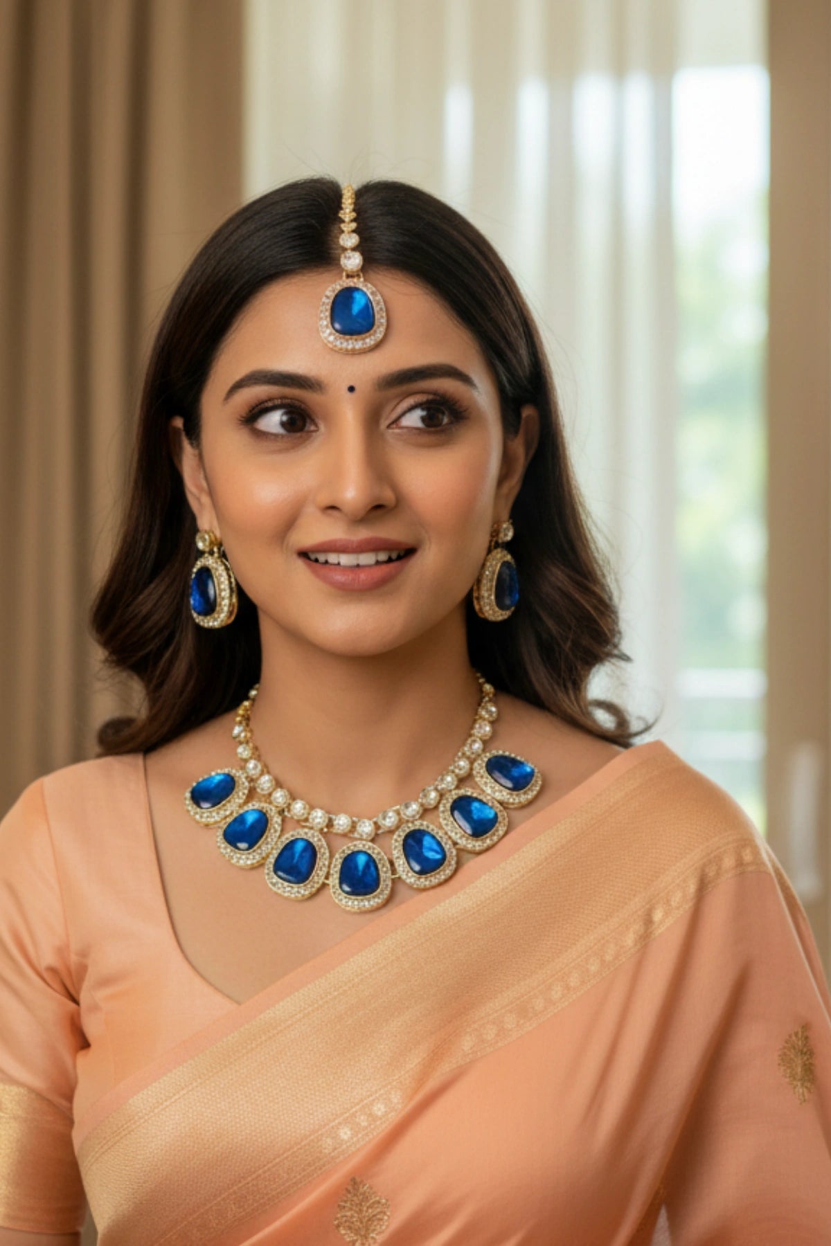 (NL-1) Graceful Kundan Radiance Necklace Set with Color Variants