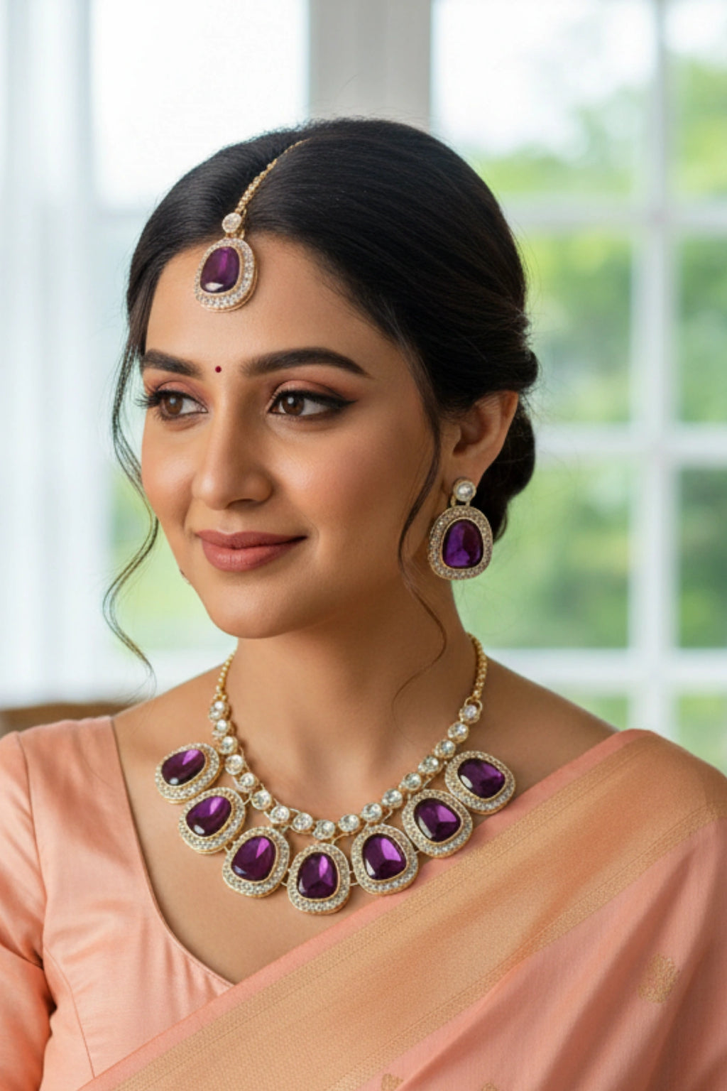 (NL-1) Graceful Kundan Radiance Necklace Set with Color Variants