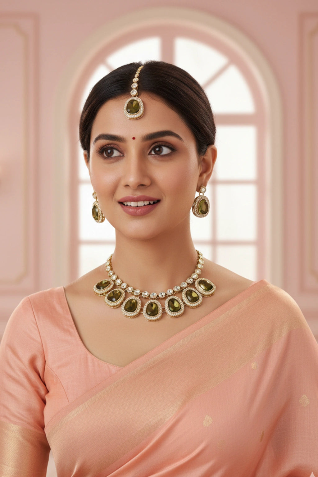 (NL-1) Graceful Kundan Radiance Necklace Set with Color Variants