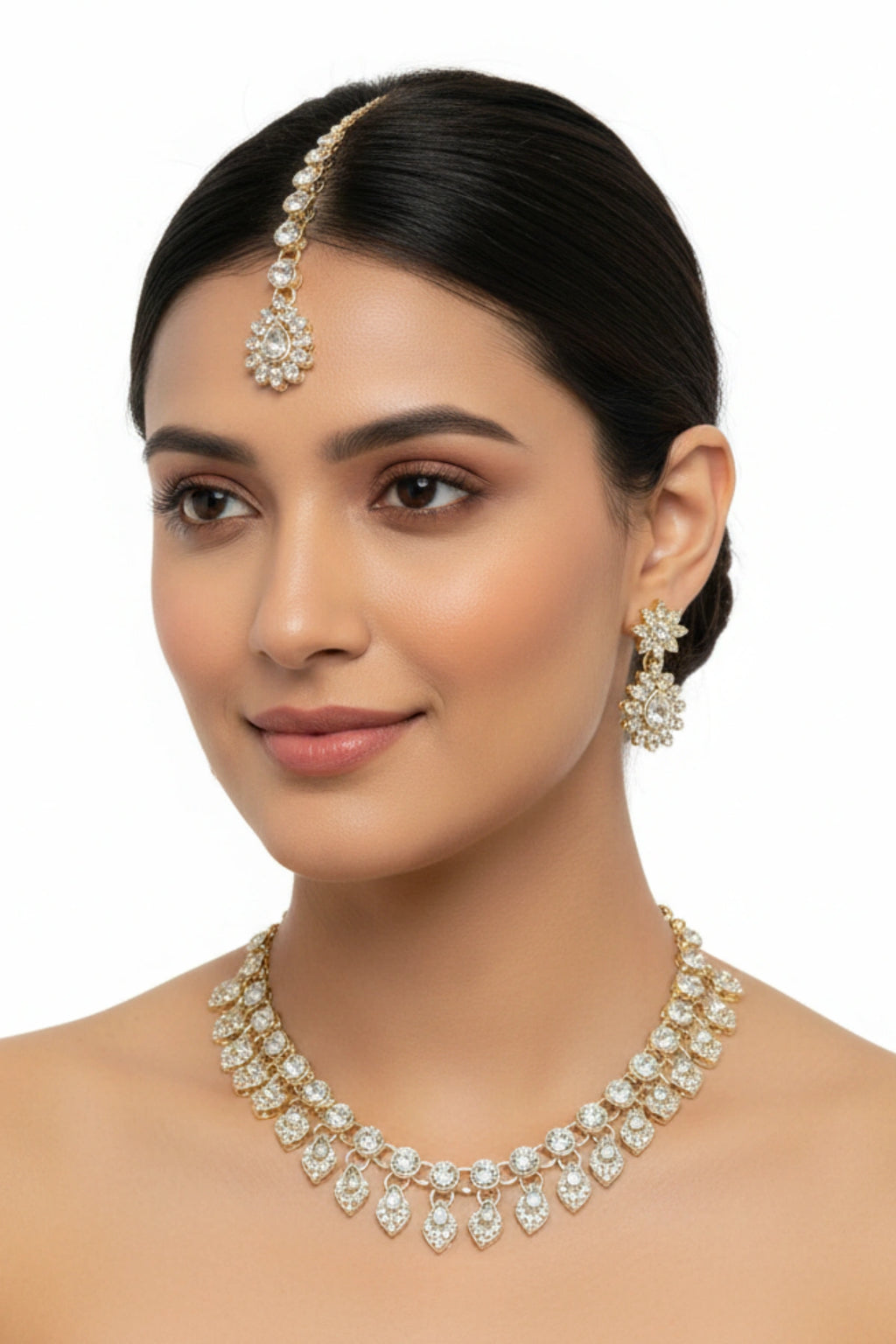 (NL-15) Sparkle Grace Stone-Studded Necklace & Earring Set