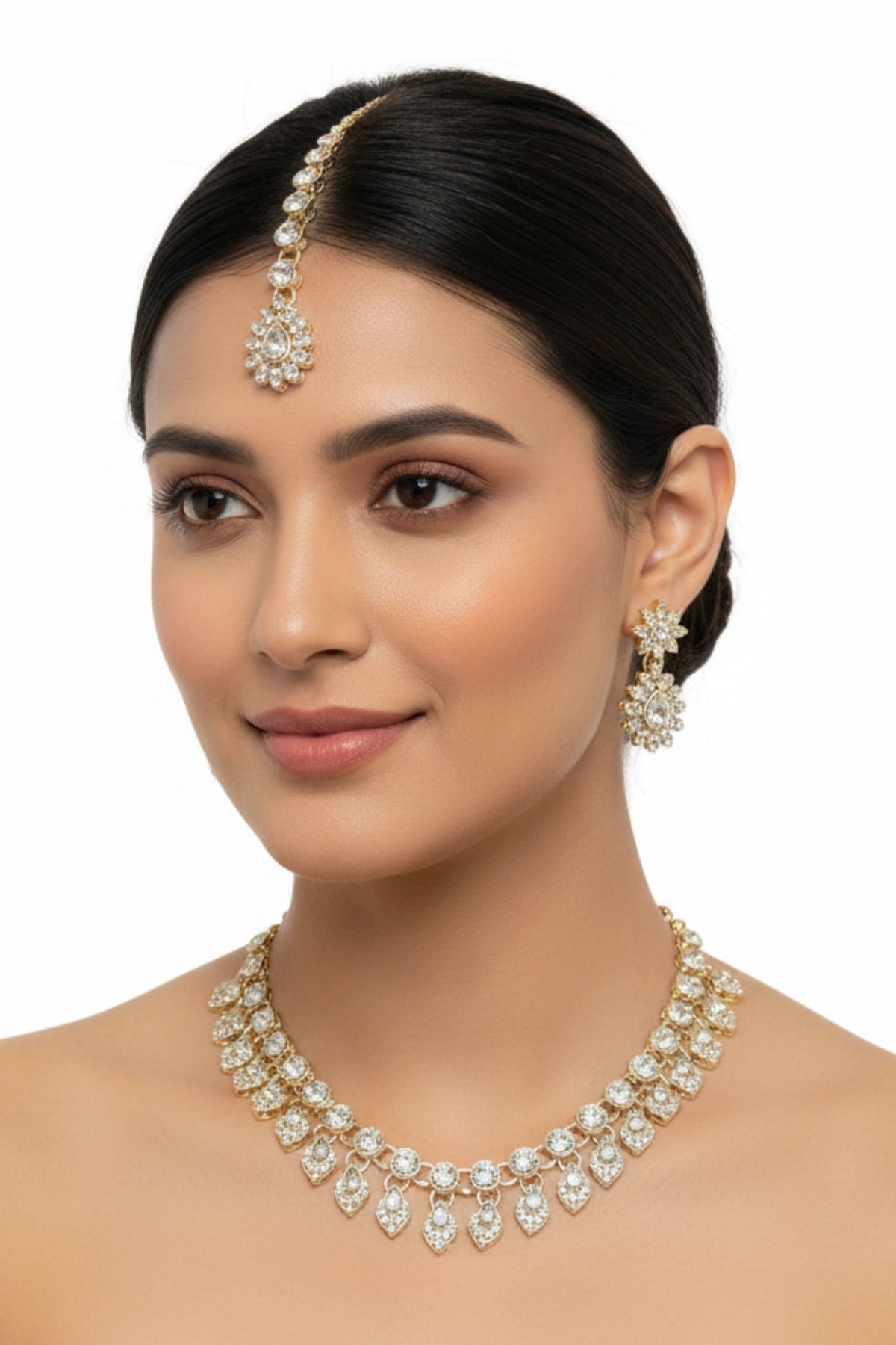(NL-15) Sparkle Grace Stone-Studded Necklace & Earring Set