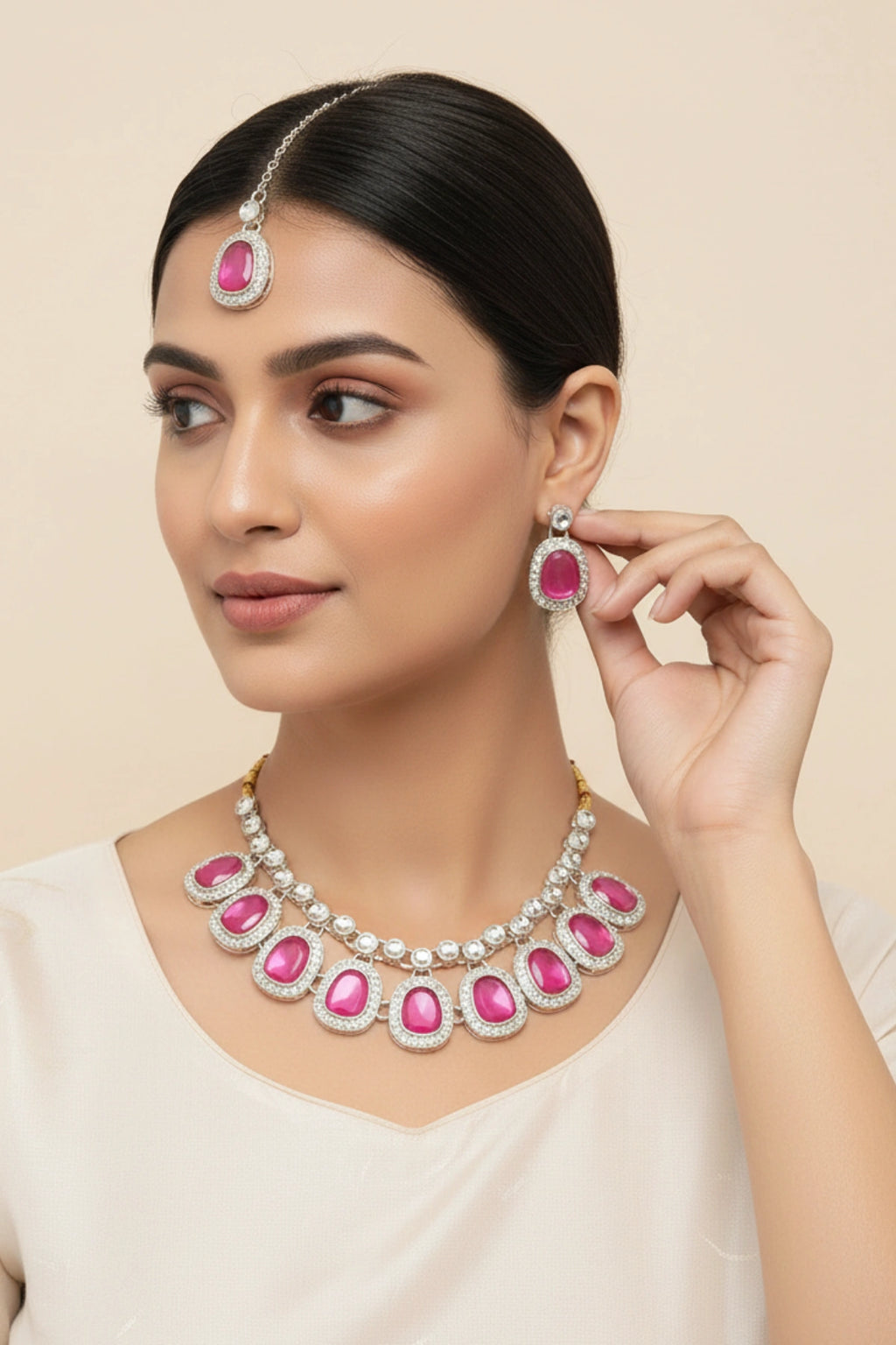 (NL-1) Graceful Kundan Radiance Necklace Set with Color Variants