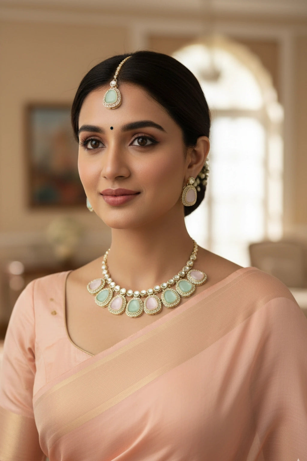 (NL-1) Graceful Kundan Radiance Necklace Set with Color Variants