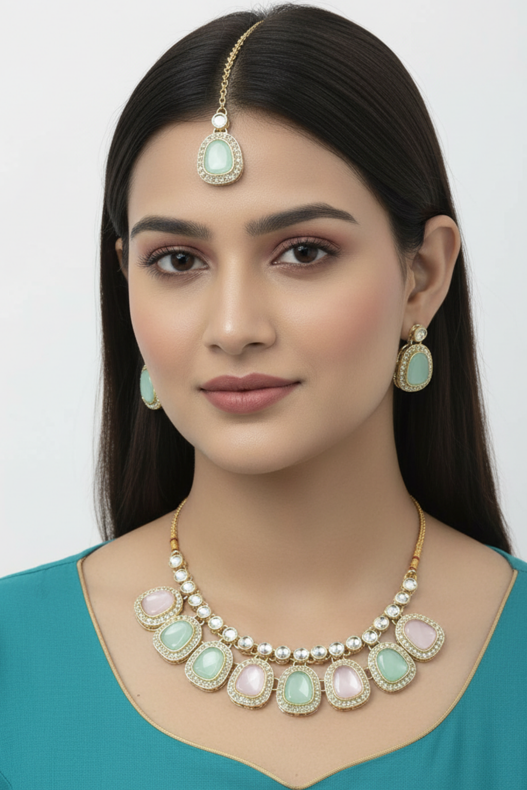 (NL-1) Graceful Kundan Radiance Necklace Set with Color Variants