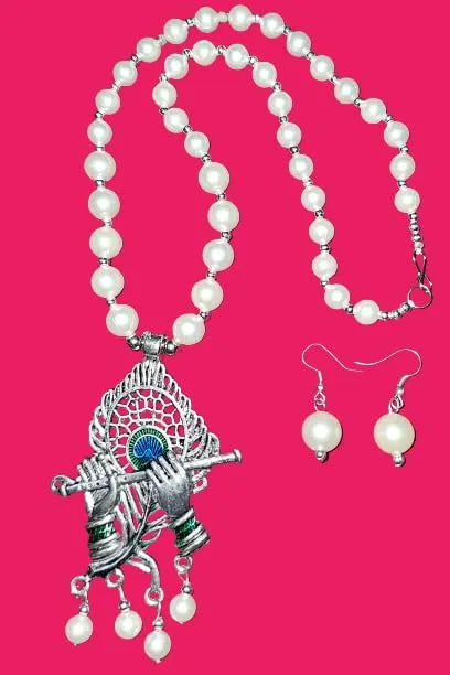 Divine Melody Pearl Krishna Pendant Necklace Set