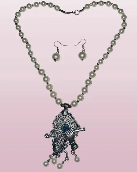 Divine Melody Pearl Krishna Pendant Necklace Set