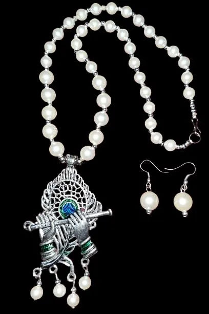 Divine Melody Pearl Krishna Pendant Necklace Set