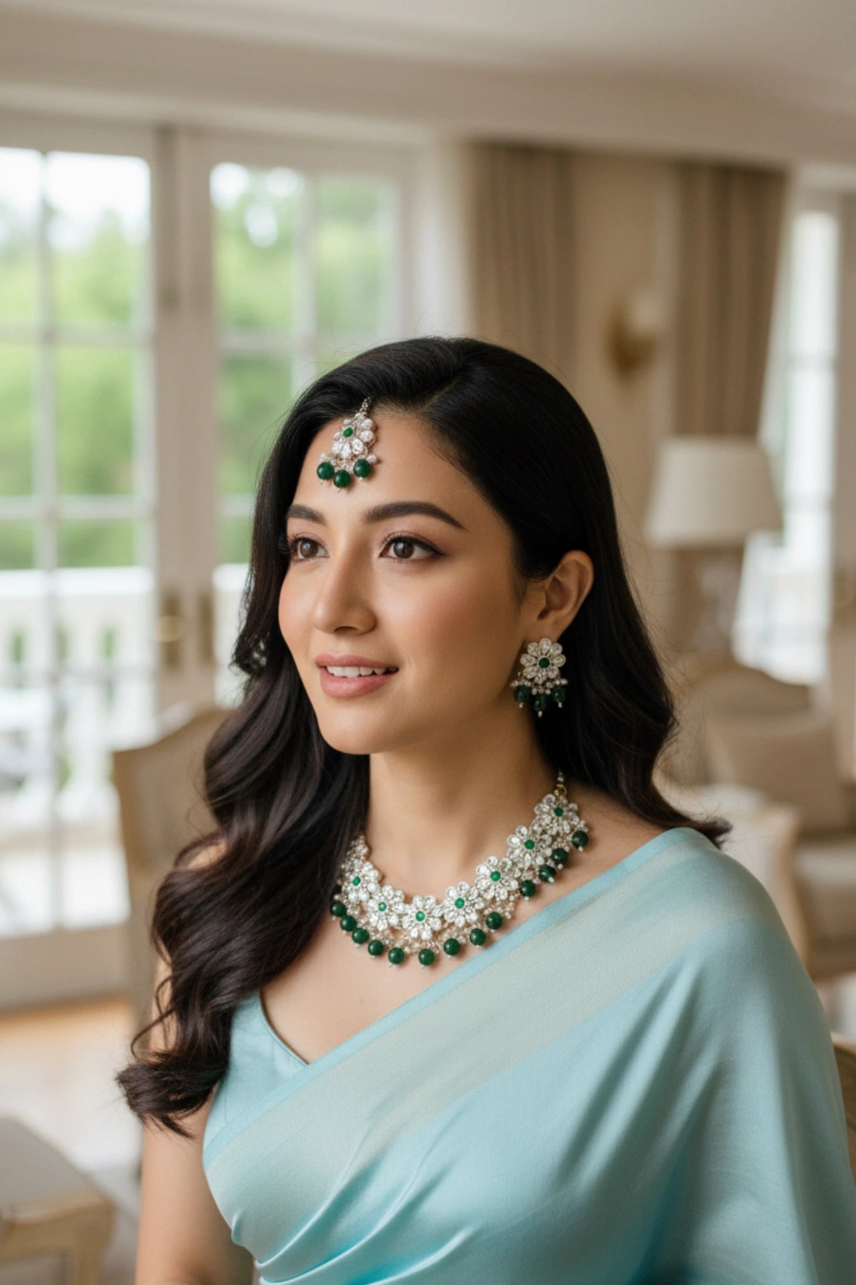 (NL-16) Radiant Kundan Blossom Necklace Set with Color Beads