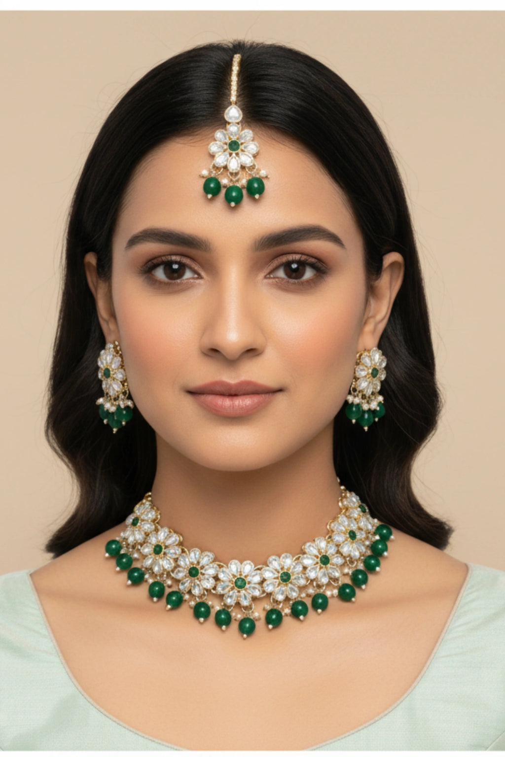 (NL-16) Radiant Kundan Blossom Necklace Set with Color Beads