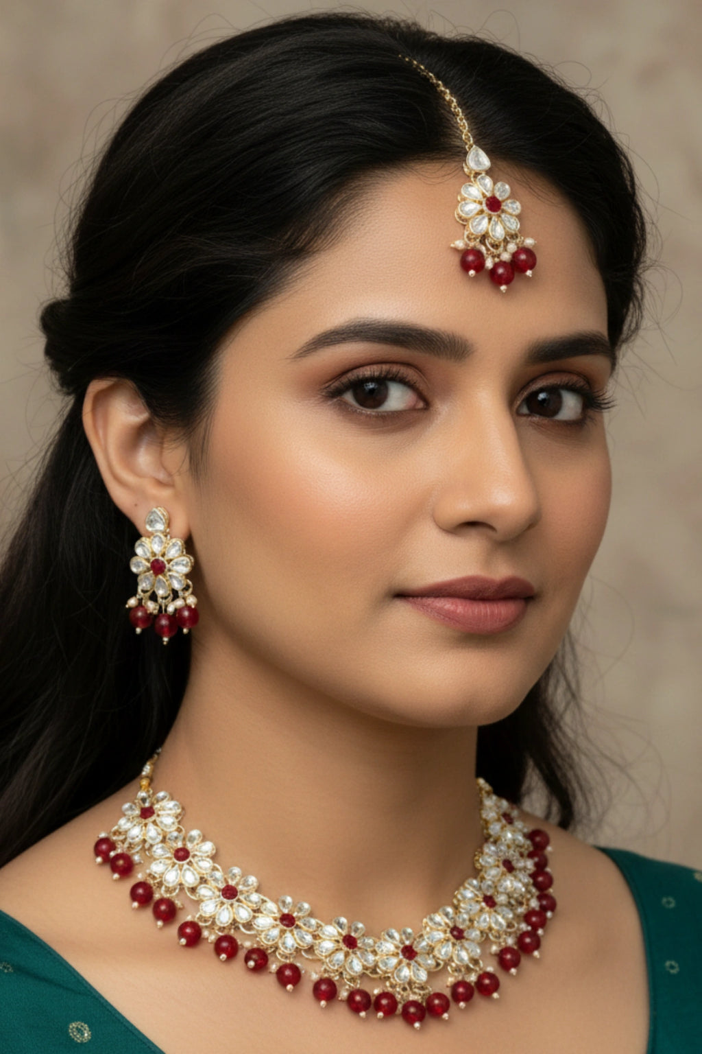 (NL-16) Radiant Kundan Blossom Necklace Set with Color Beads