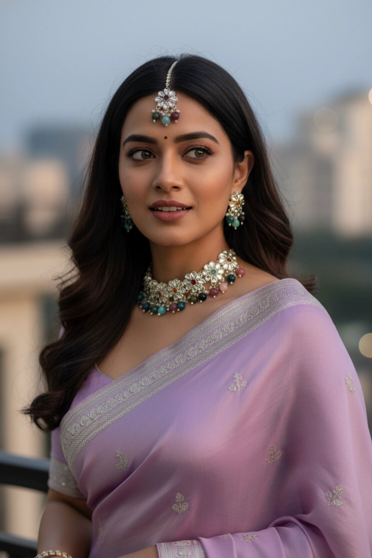 (NL-16) Radiant Kundan Blossom Necklace Set with Color Beads