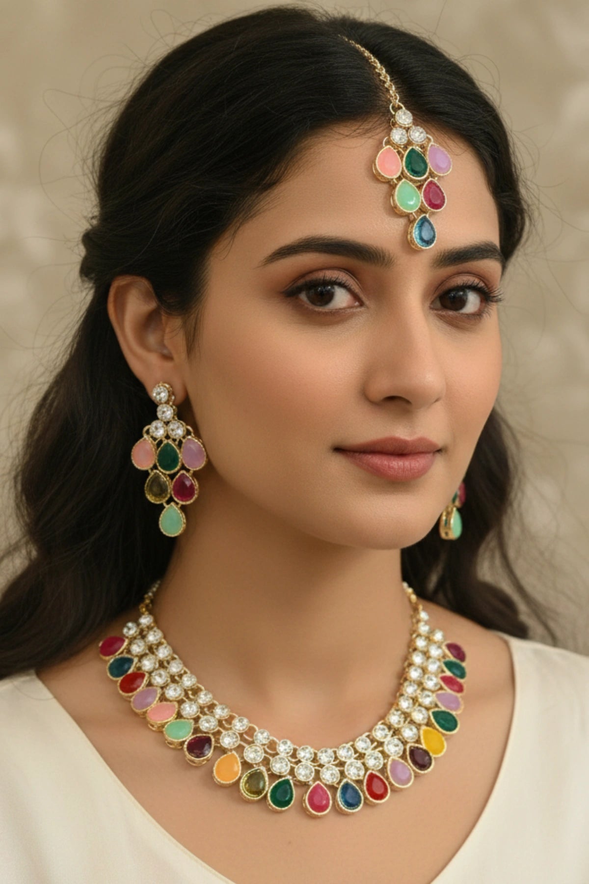 (NL-13) Royal Teardrop Kundan Necklace Set