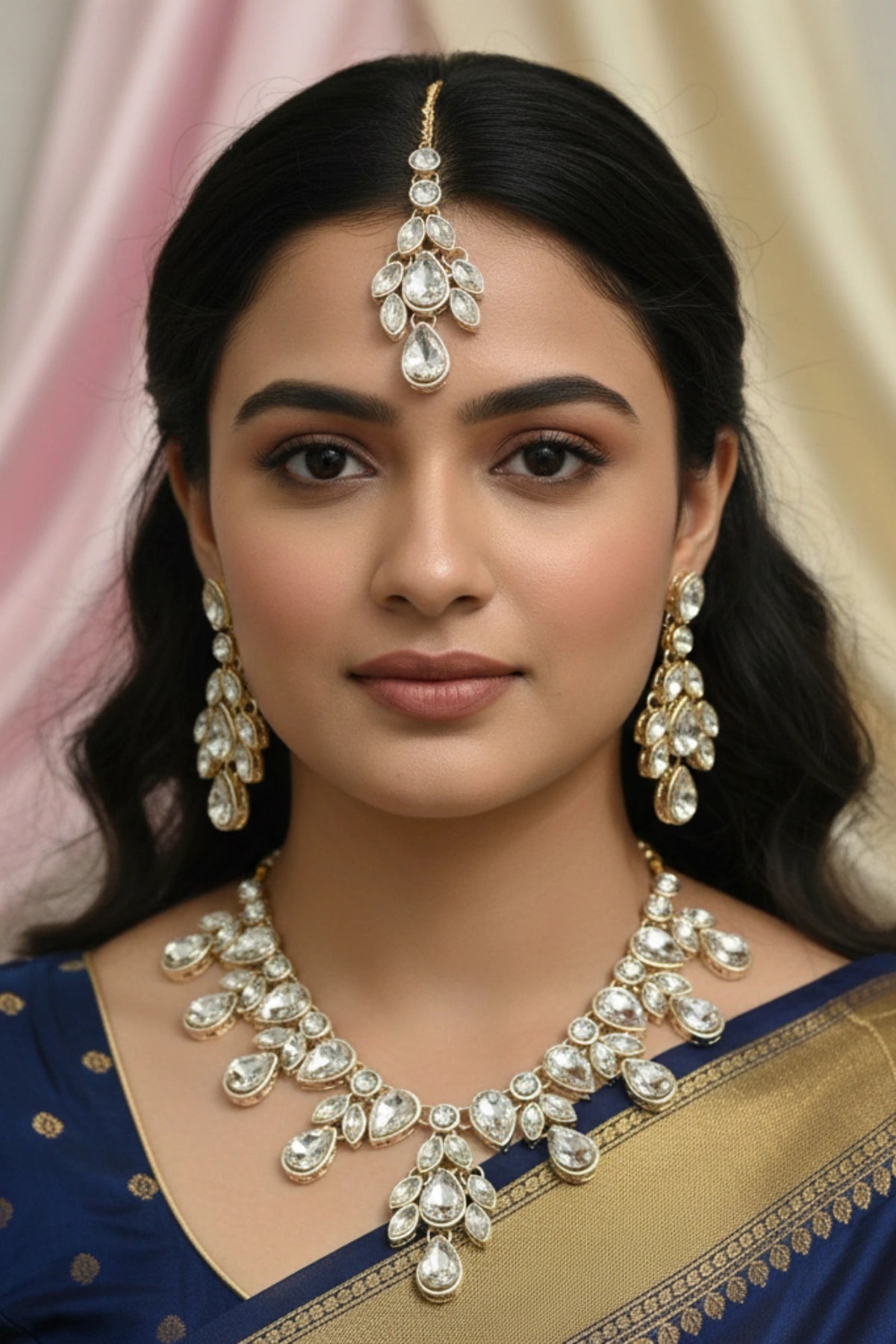 (NL-14) Radiant Teardrop Kundan Necklace Set for Festive Glow