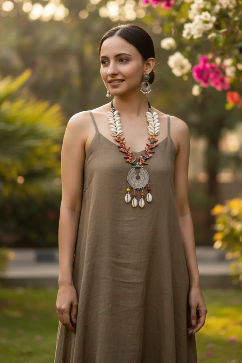 Boho Bird Charm Seashell Silver Necklace