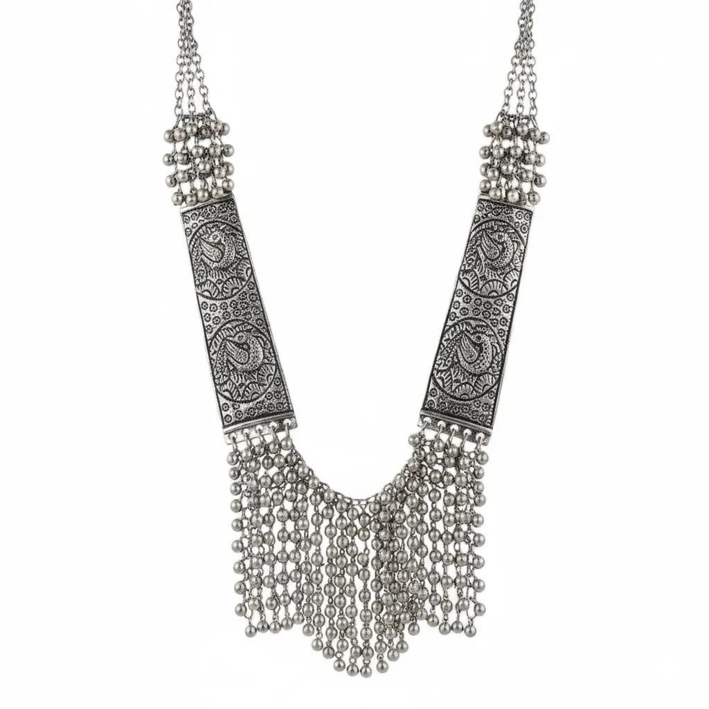 Regal Noor Oxidised Long Temple Necklace