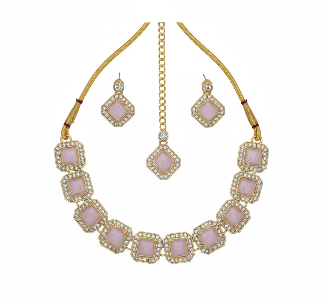 Radiant Kundan Square Charm Necklace Set