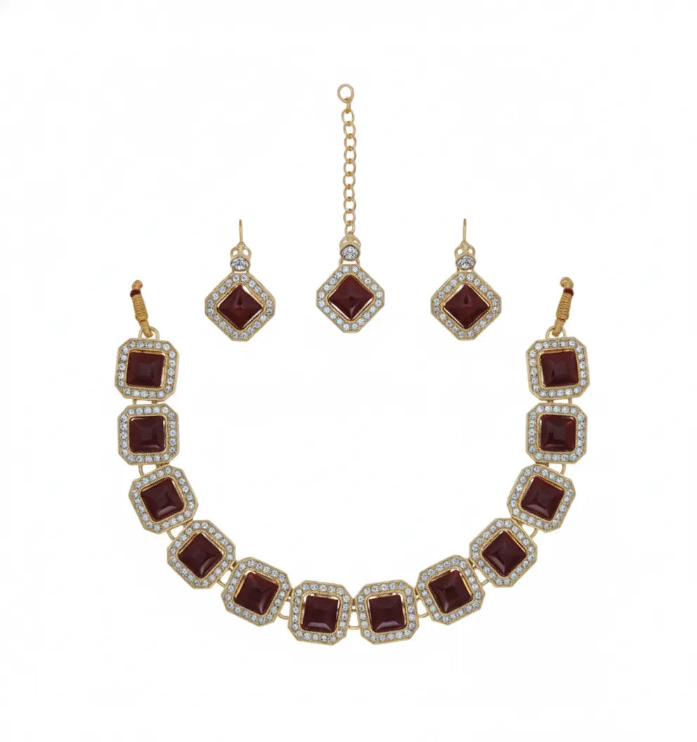 Radiant Kundan Square Charm Necklace Set