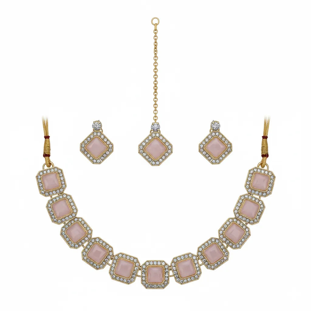 Radiant Kundan Square Charm Necklace Set