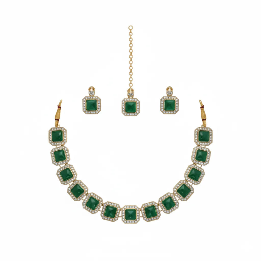 Radiant Kundan Square Charm Necklace Set