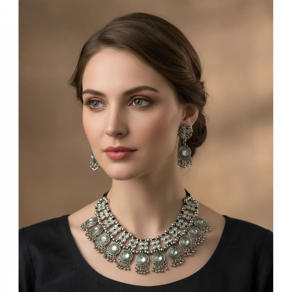 Oxidised Silver Choker Set