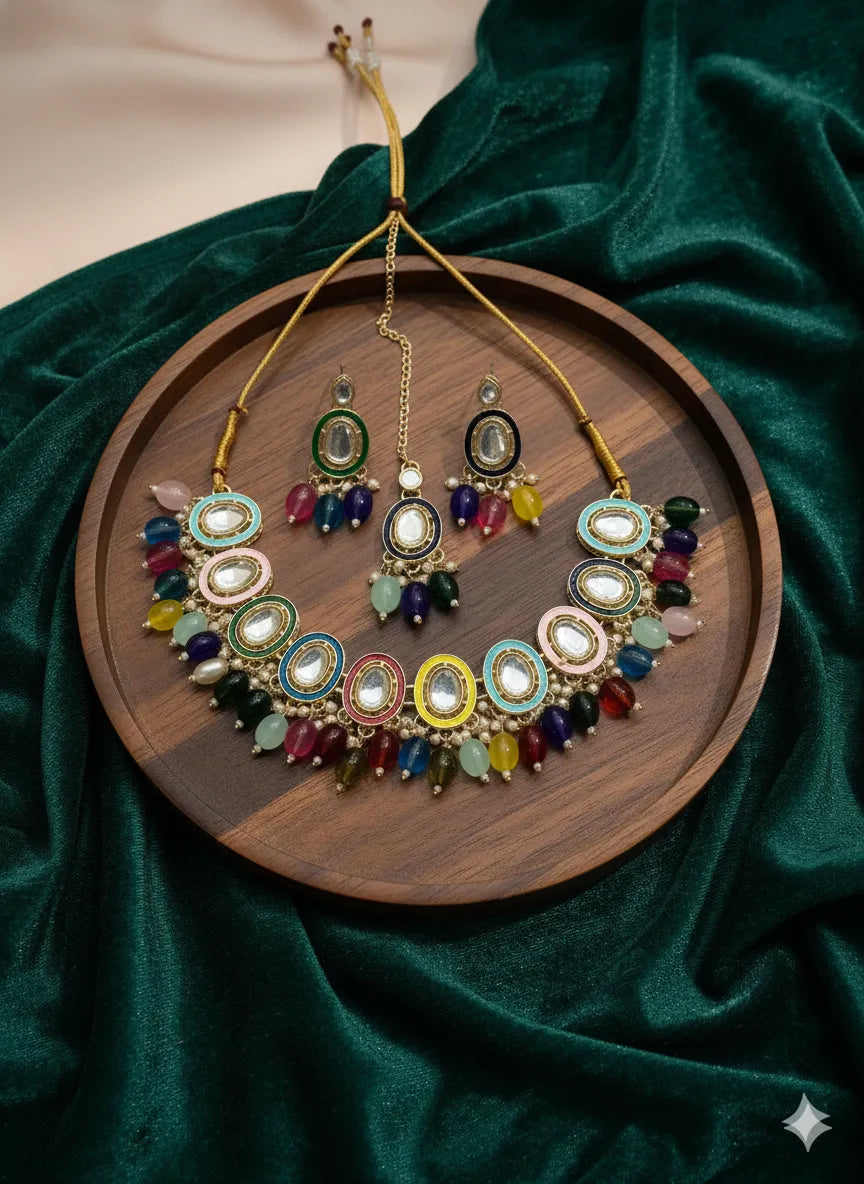 Royal Kundan Teardrop Beaded Necklace Set