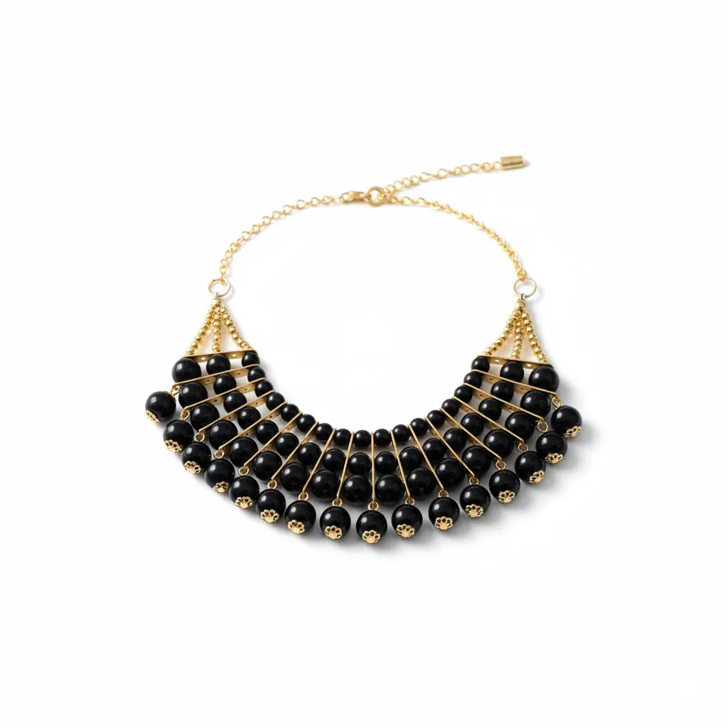 Midnight Radiance Black Beaded Statement Necklace