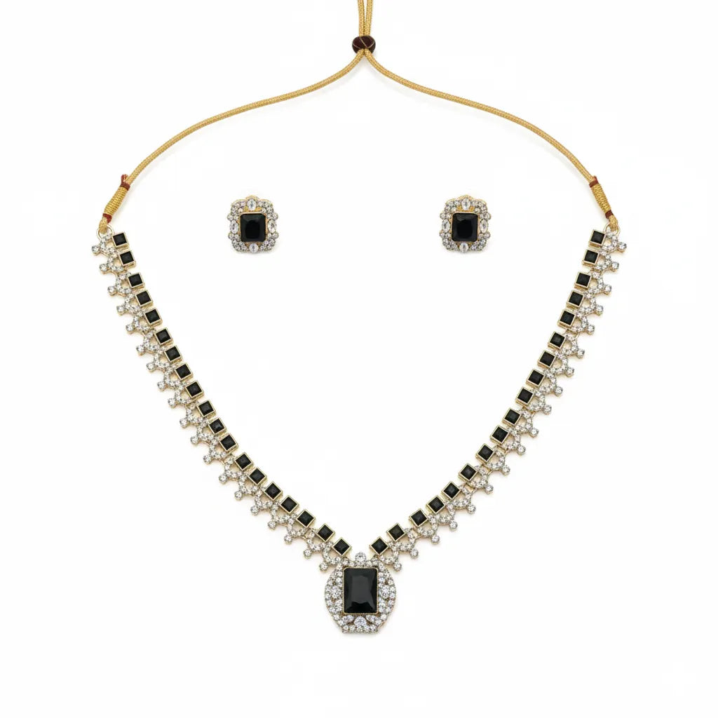 Midnight Grace Black Stone Diamond Necklace Set