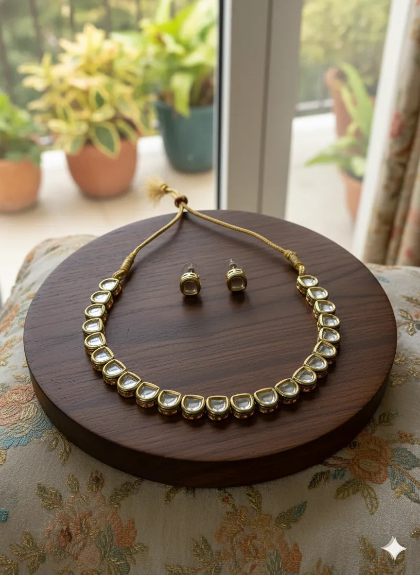 Golden Glow Mirror Polki Necklace Set