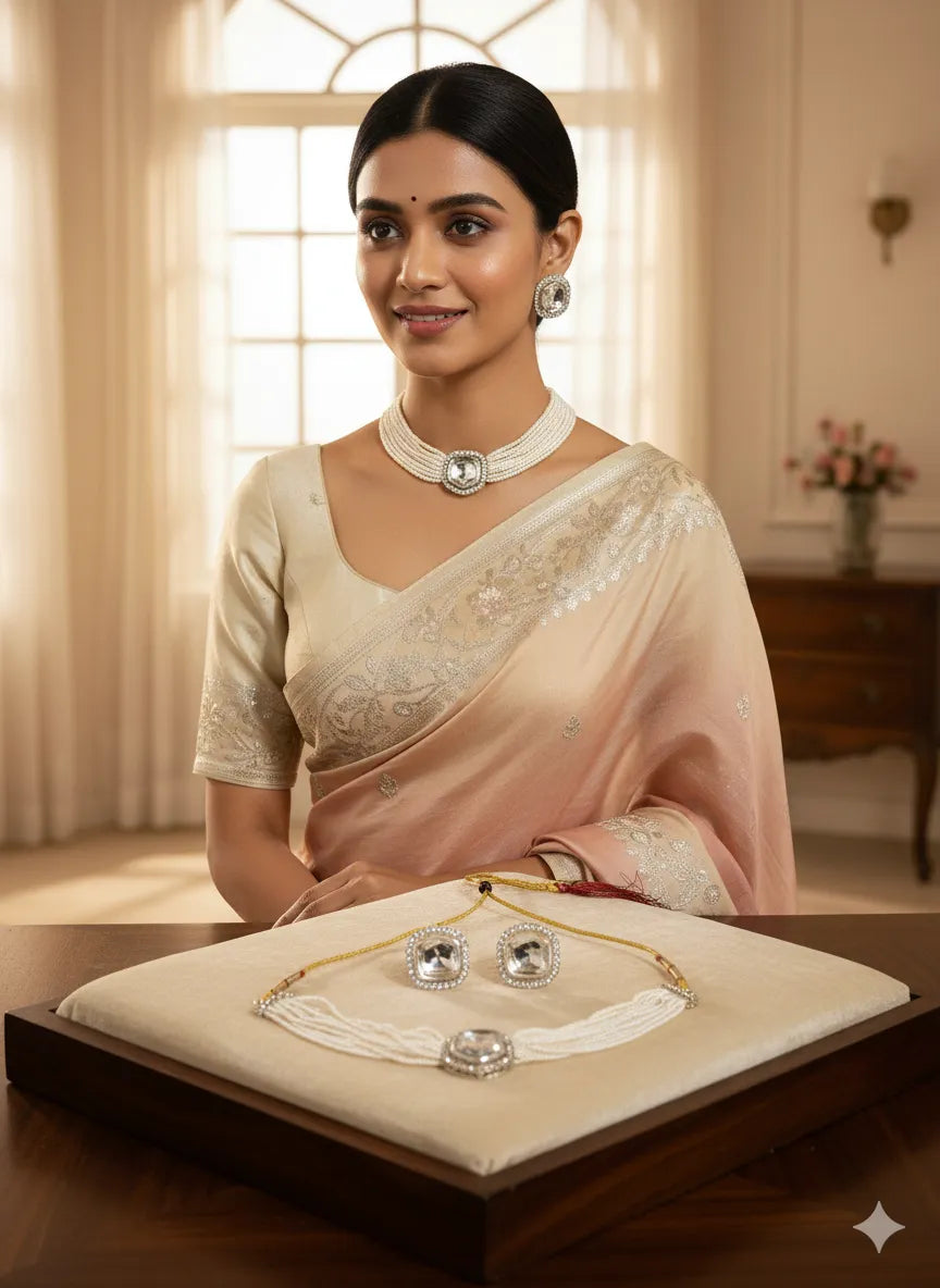 Graceful Pearl Strand Choker with Mirror Charm