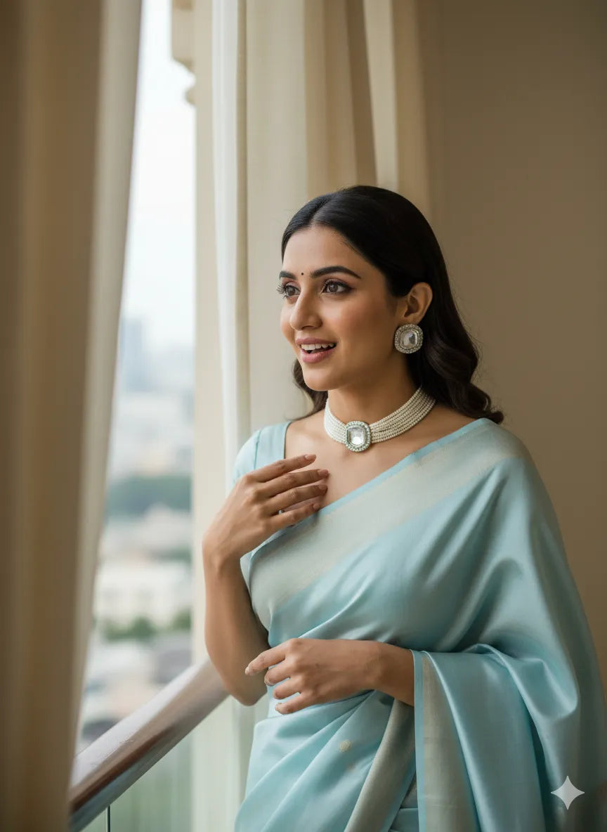 Graceful Pearl Strand Choker with Mirror Charm