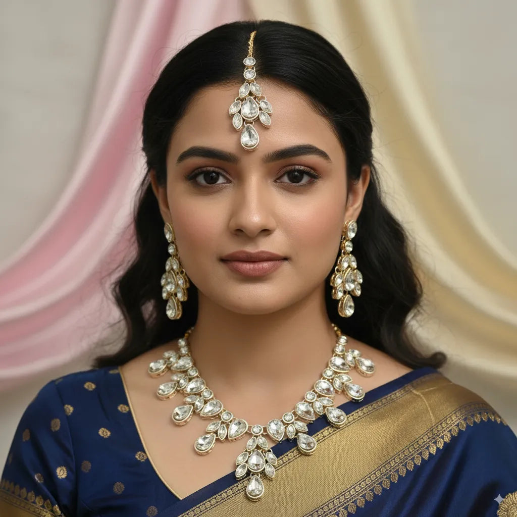 Radiant Teardrop Kundan Necklace Set for Festive Glow