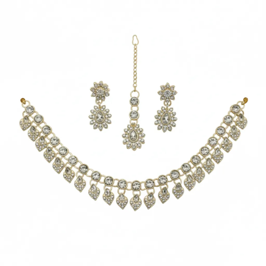 Sparkle Grace Stone-Studded Necklace & Earring Set