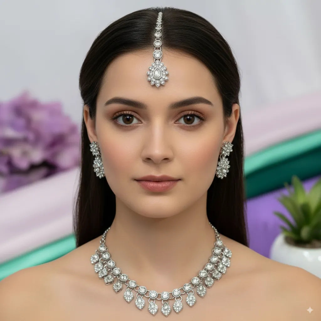 Sparkle Grace Stone-Studded Necklace & Earring Set
