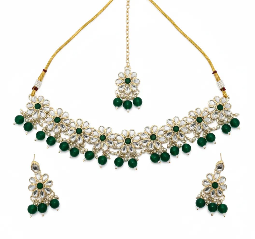Radiant Kundan Blossom Necklace Set with Color Beads