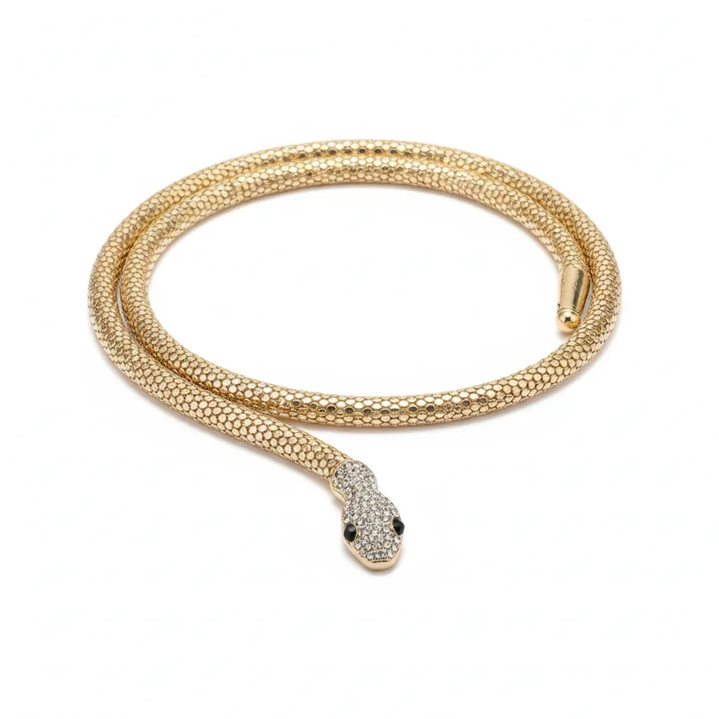 Golden Serpent Wrap Necklace with Crystal Accents