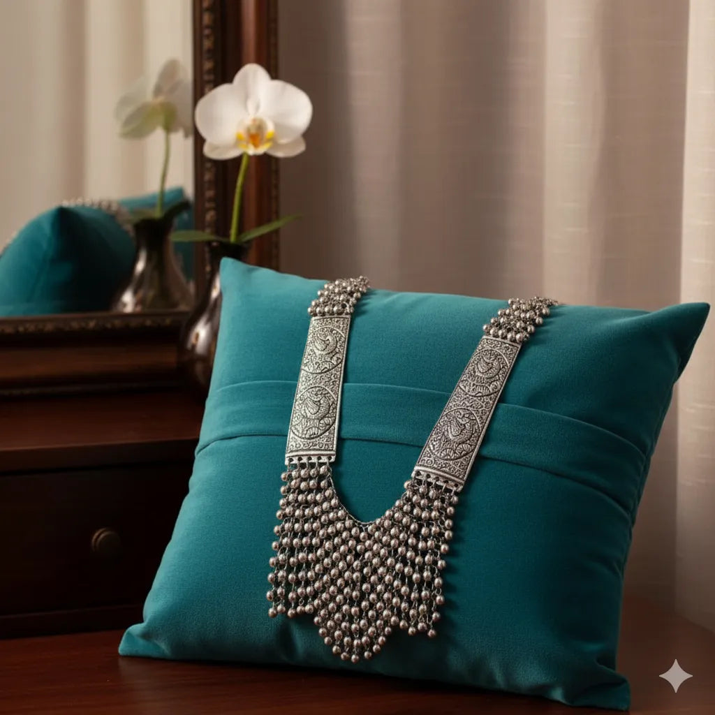 Regal Noor Oxidised Long Temple Necklace