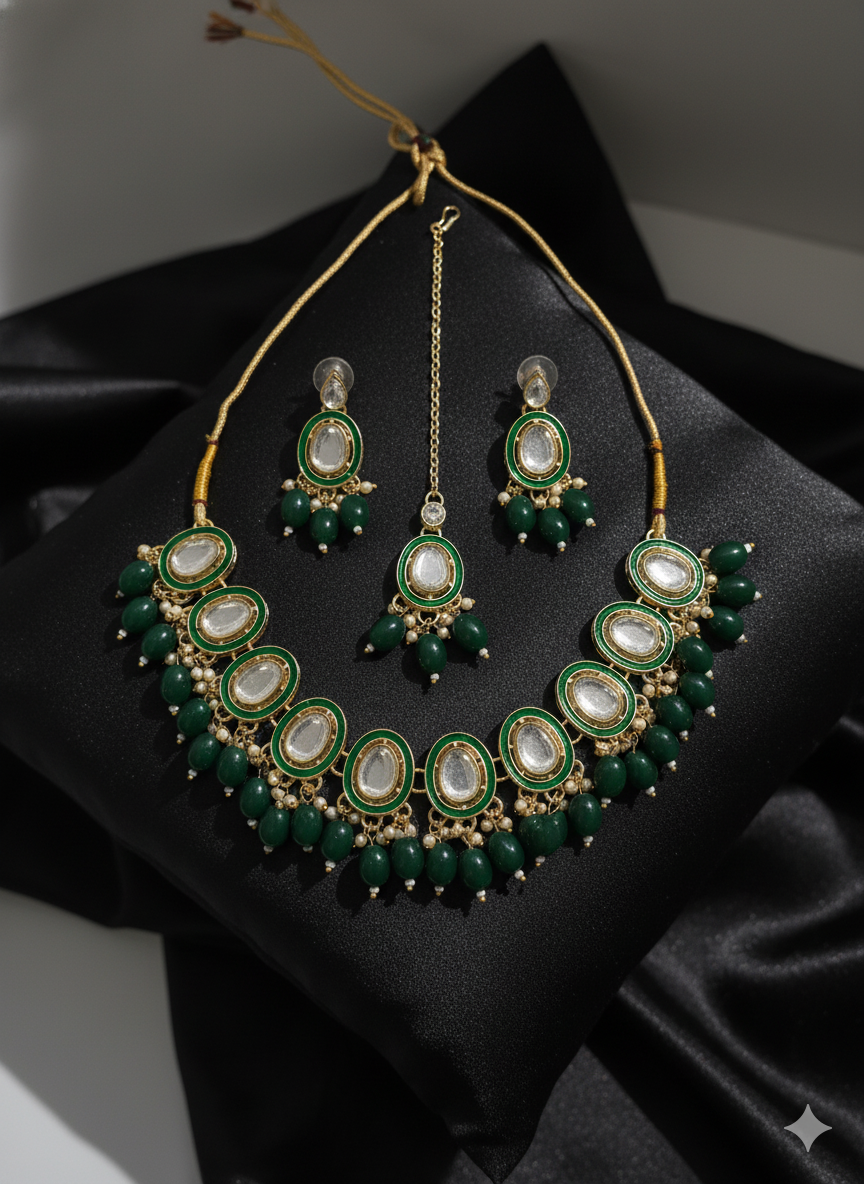 Royal Kundan Teardrop Beaded Necklace Set