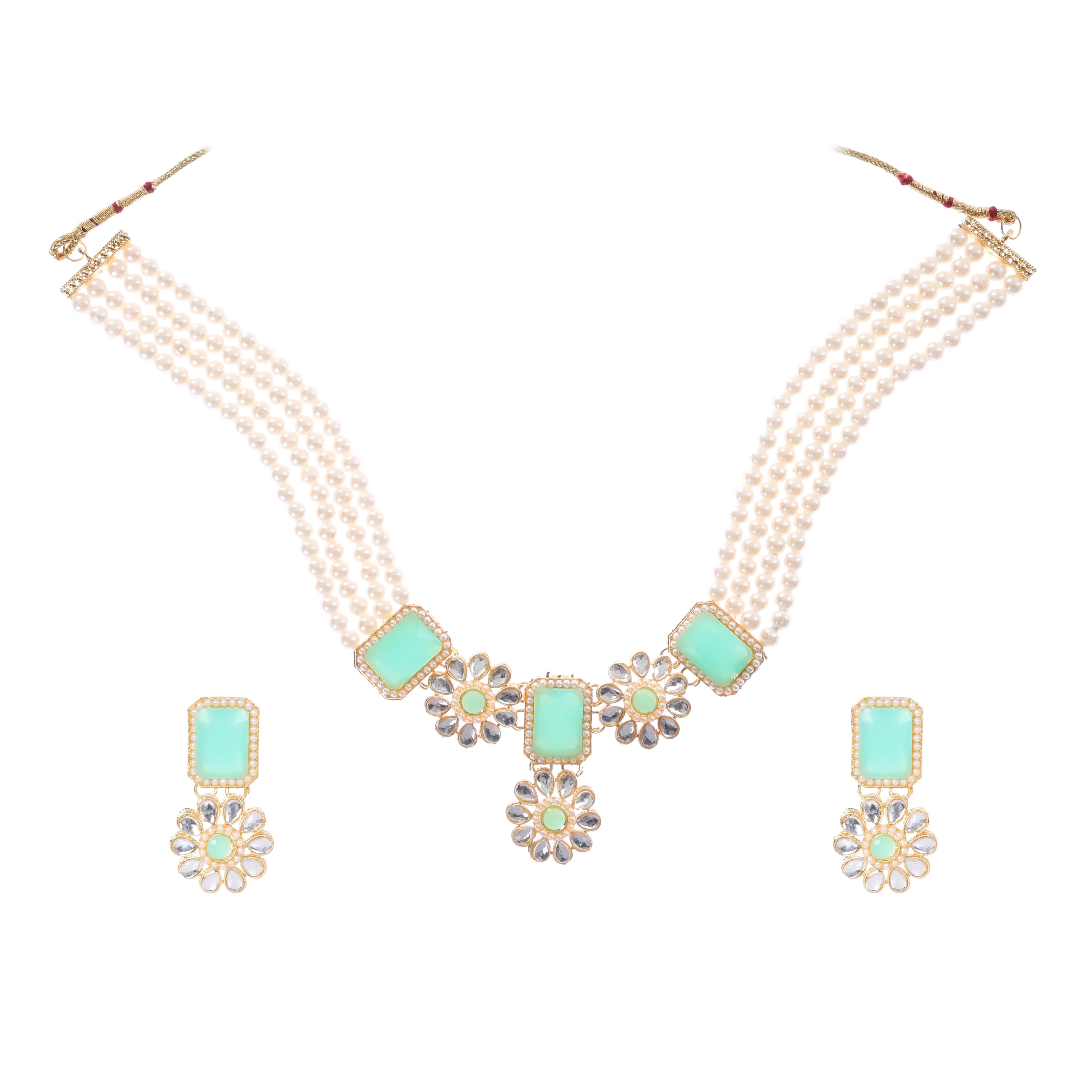 Regal Pearl & Kundan Floral Gemstone Necklace Set