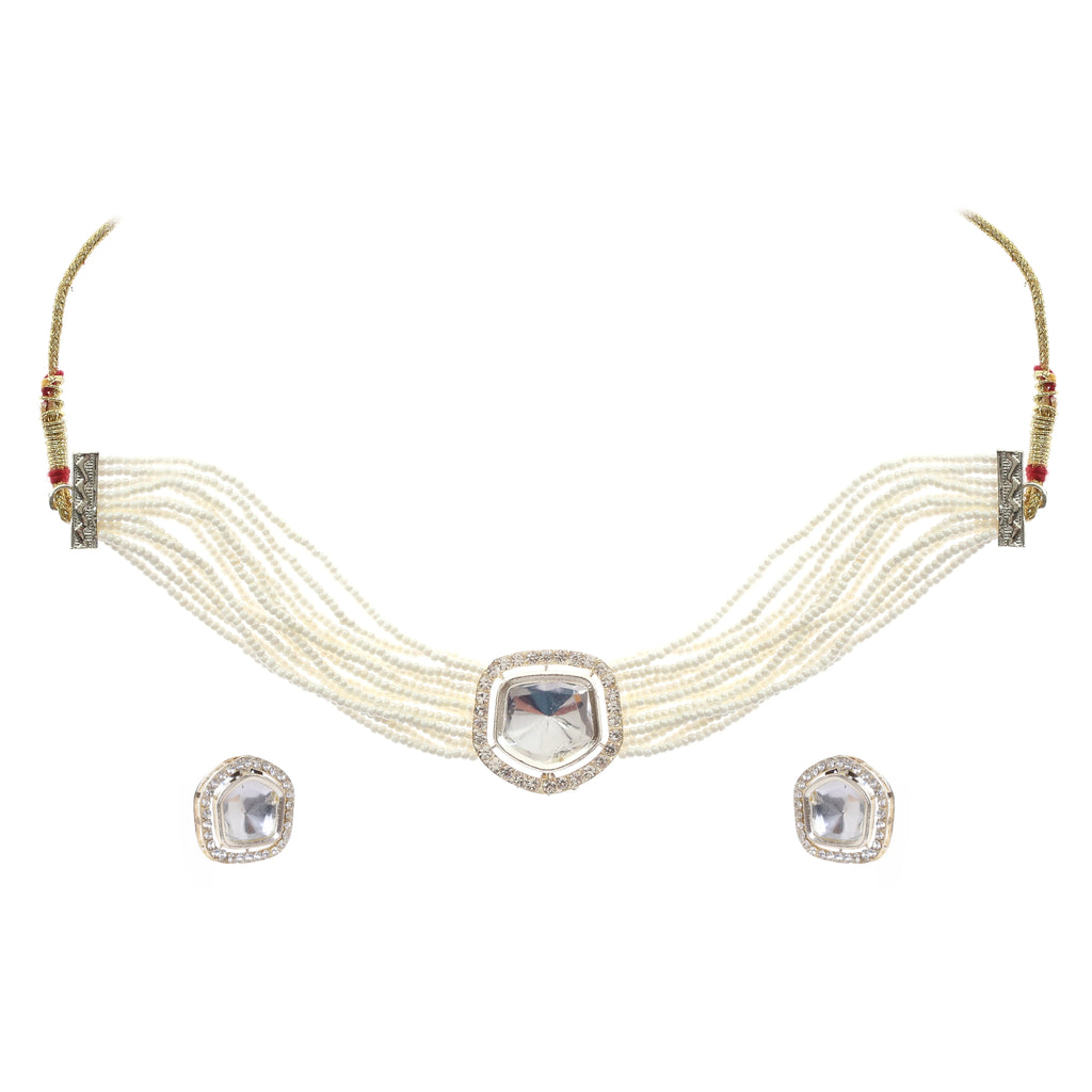 Graceful Pearl Strand Choker with Mirror Charm