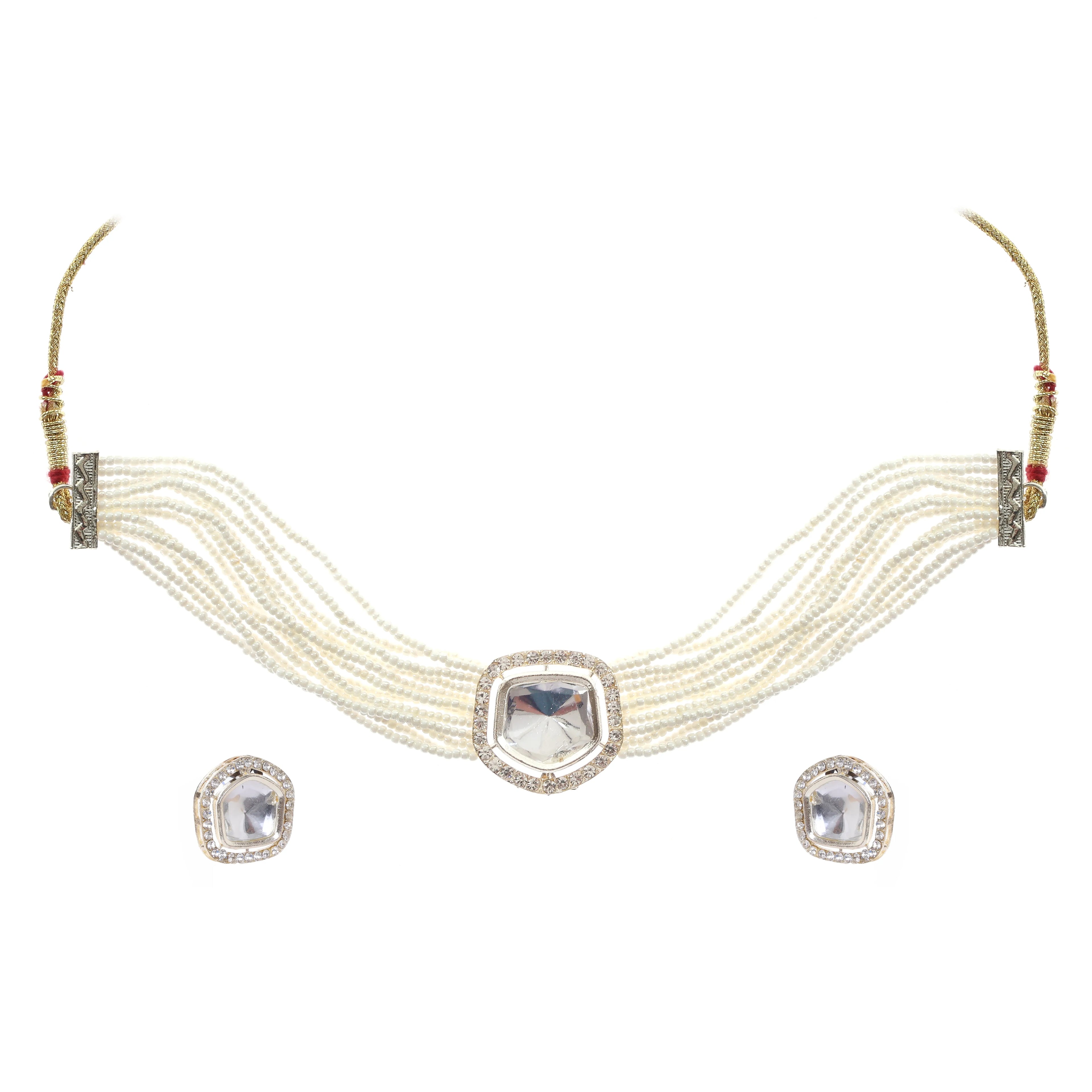 Graceful Pearl Strand Choker with Mirror Charm