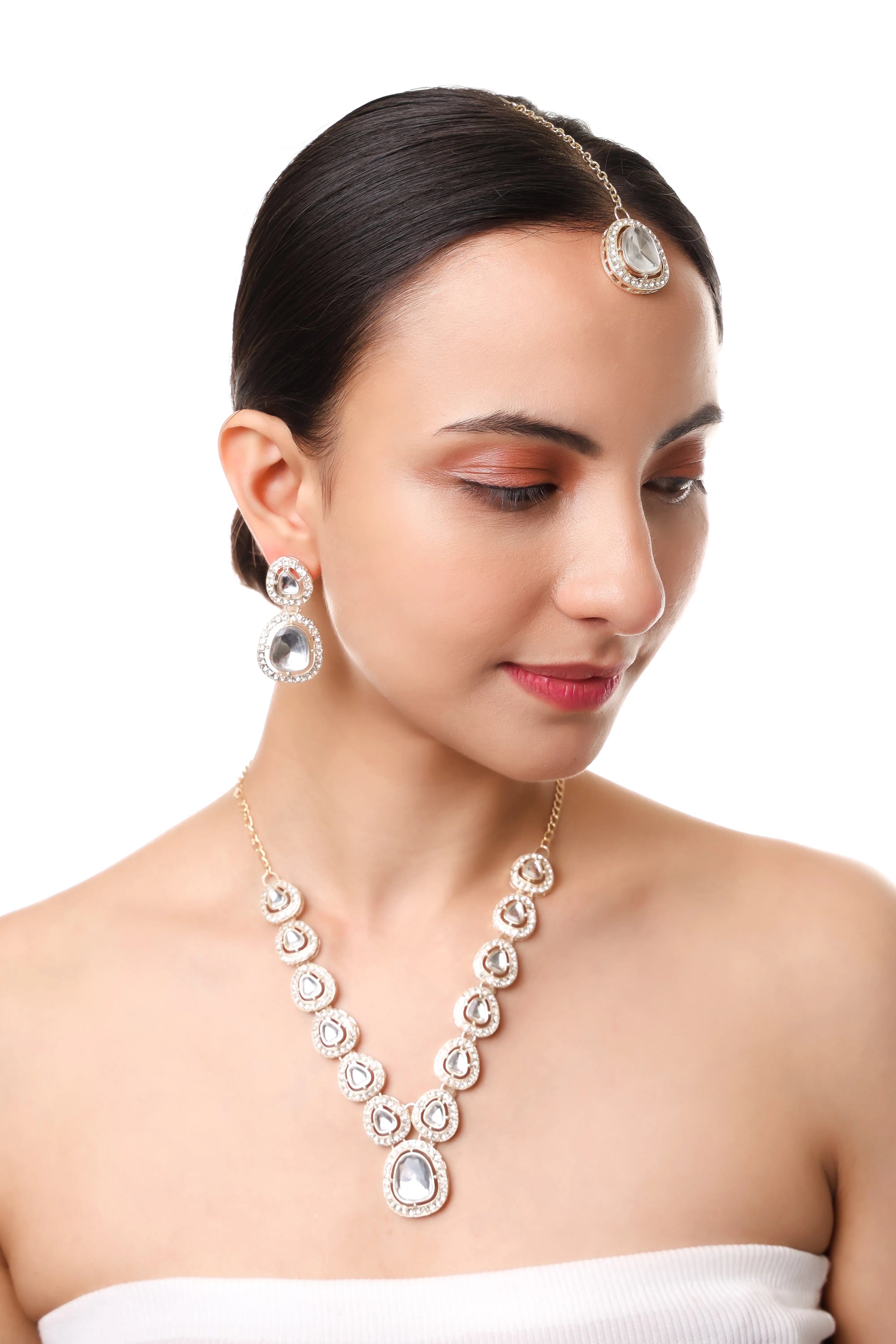 Celestial Sparkle Silver Polki Necklace Set
