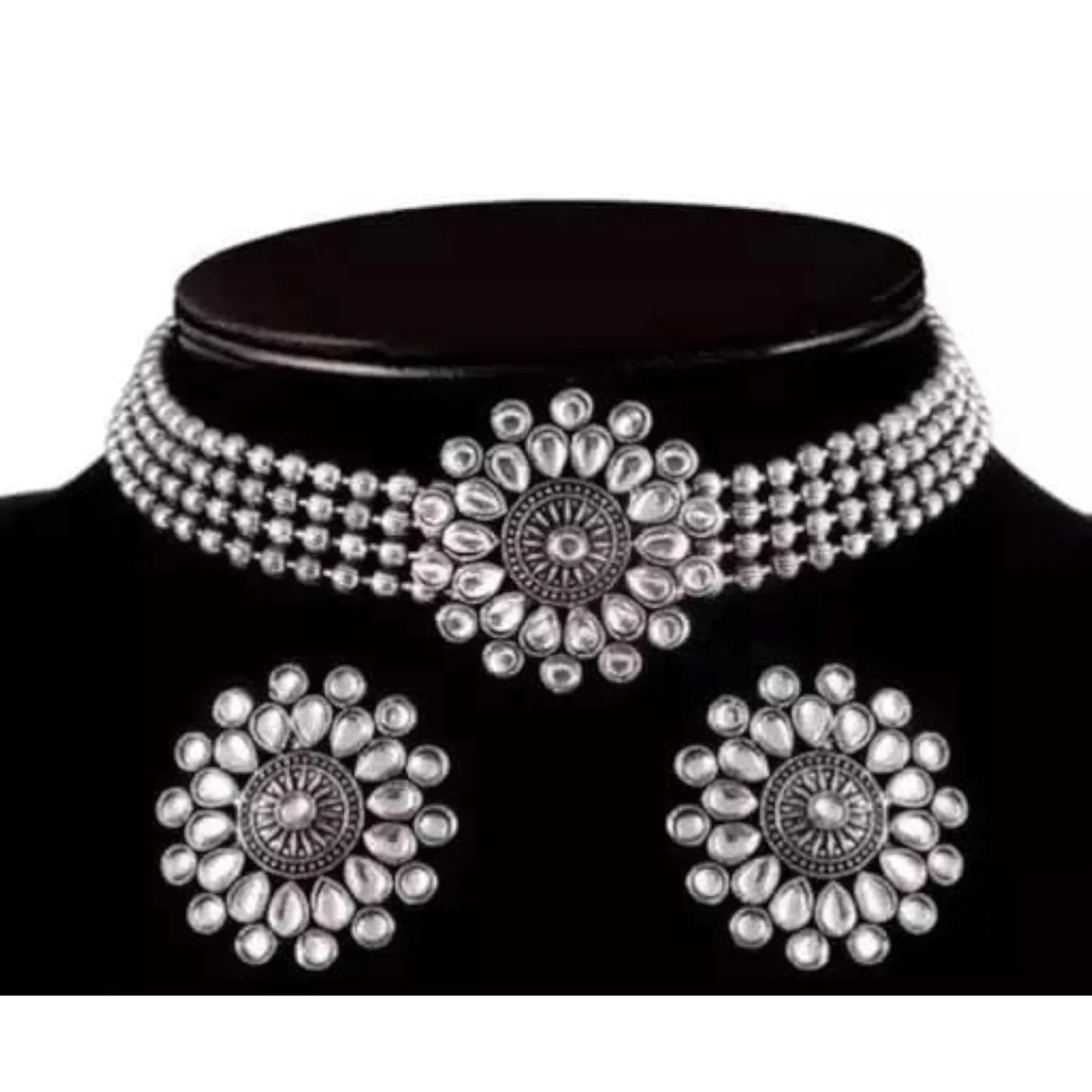 Radiant Blossom Silver Kundan Choker Set