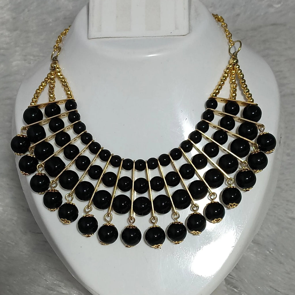 Midnight Radiance Black Beaded Statement Necklace