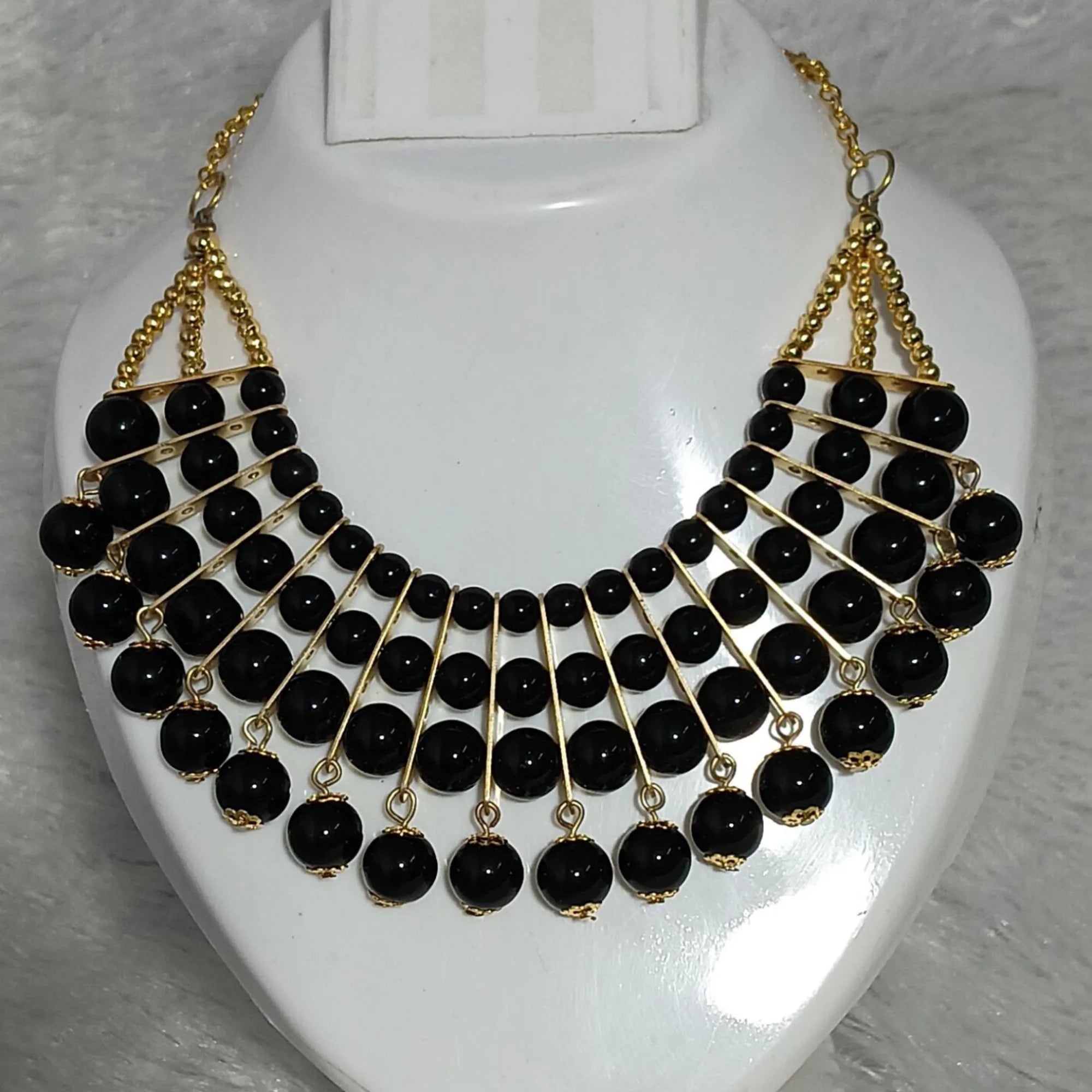 Midnight Radiance Black Beaded Statement Necklace