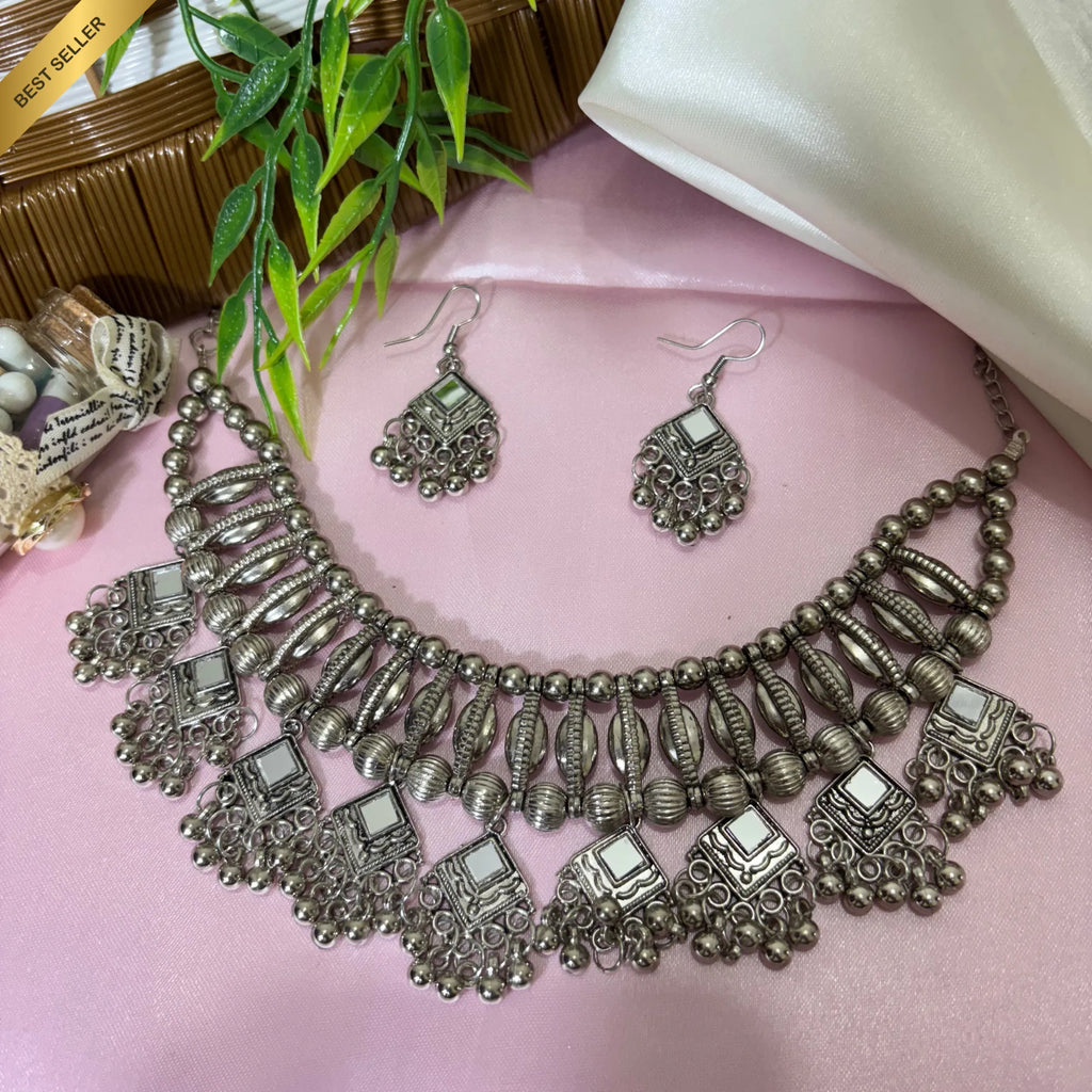 Regal Heritage Oxidised Silver Necklace Set