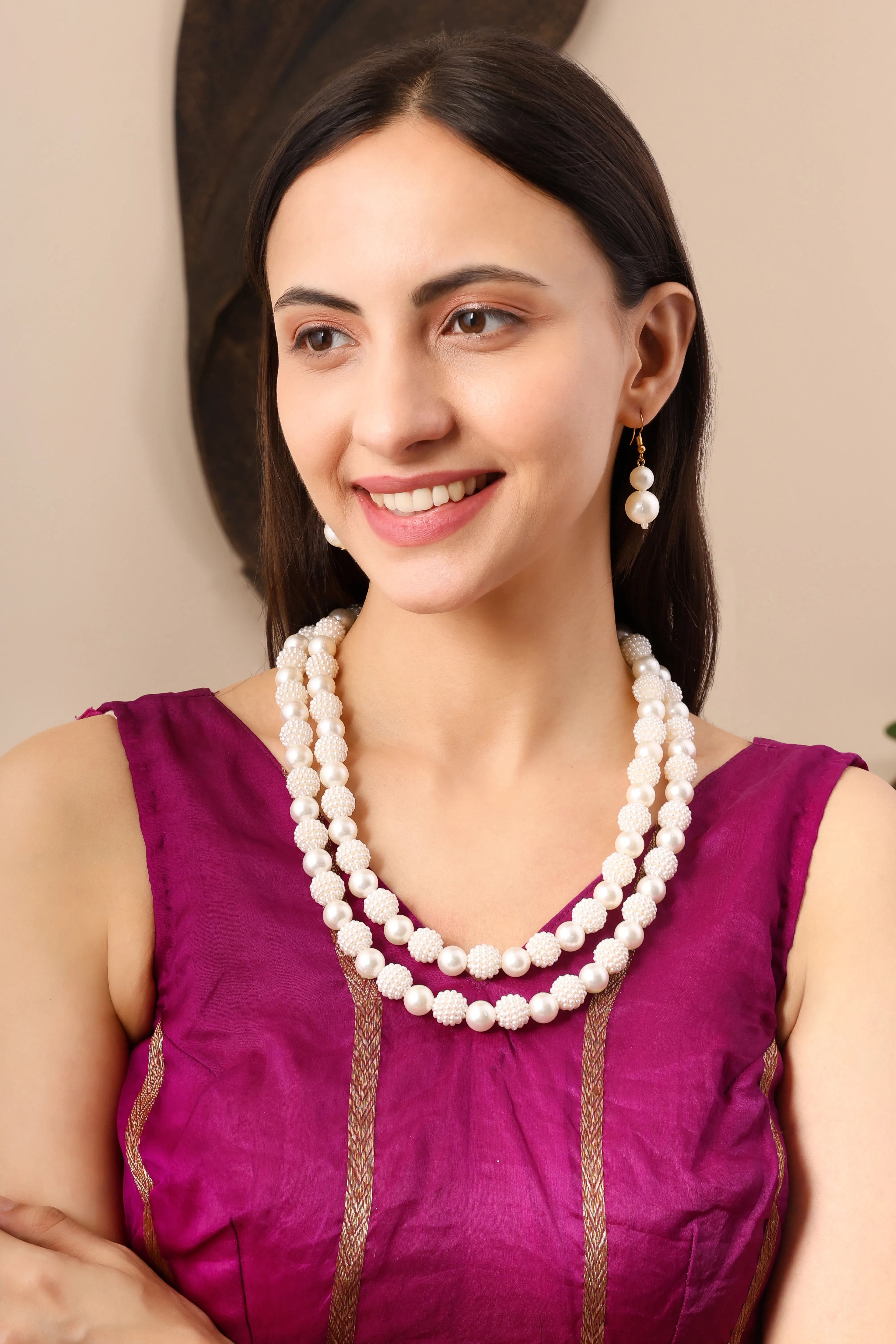 Double Layer Pearl Necklace with earrings