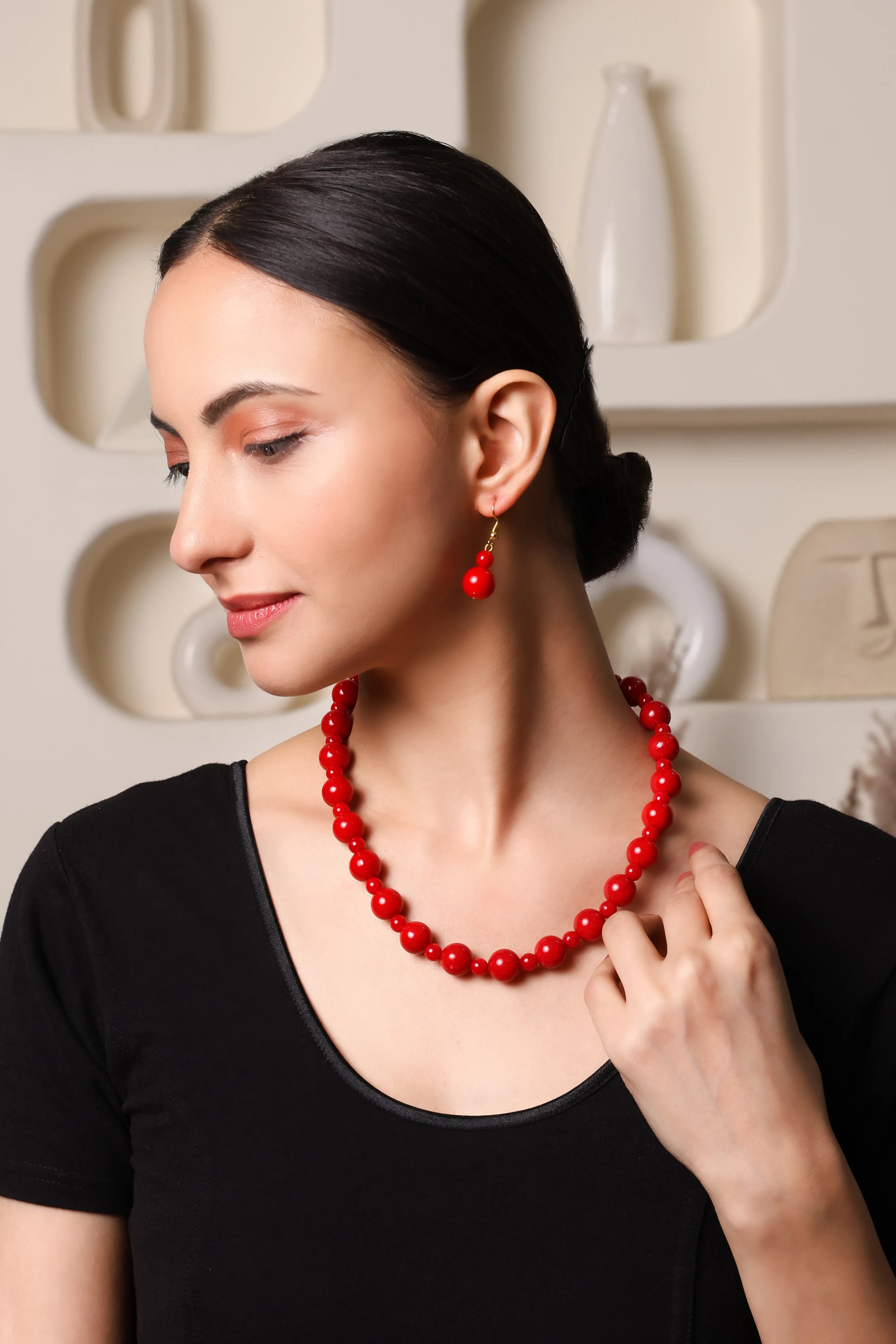 Ravishing Red: Pearl Choker and Earring Set