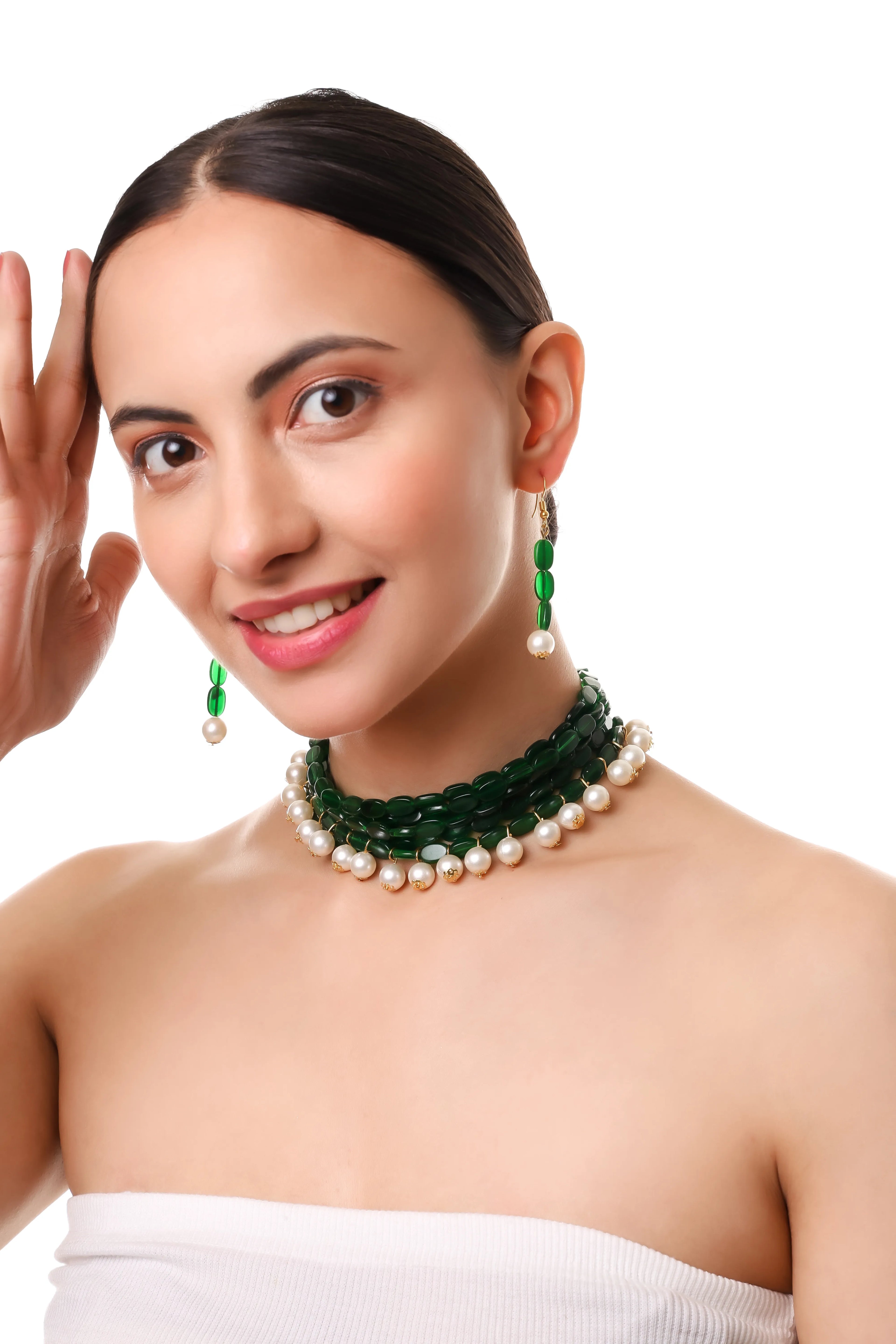 Emerald Dewdrop Pearl Choker Set