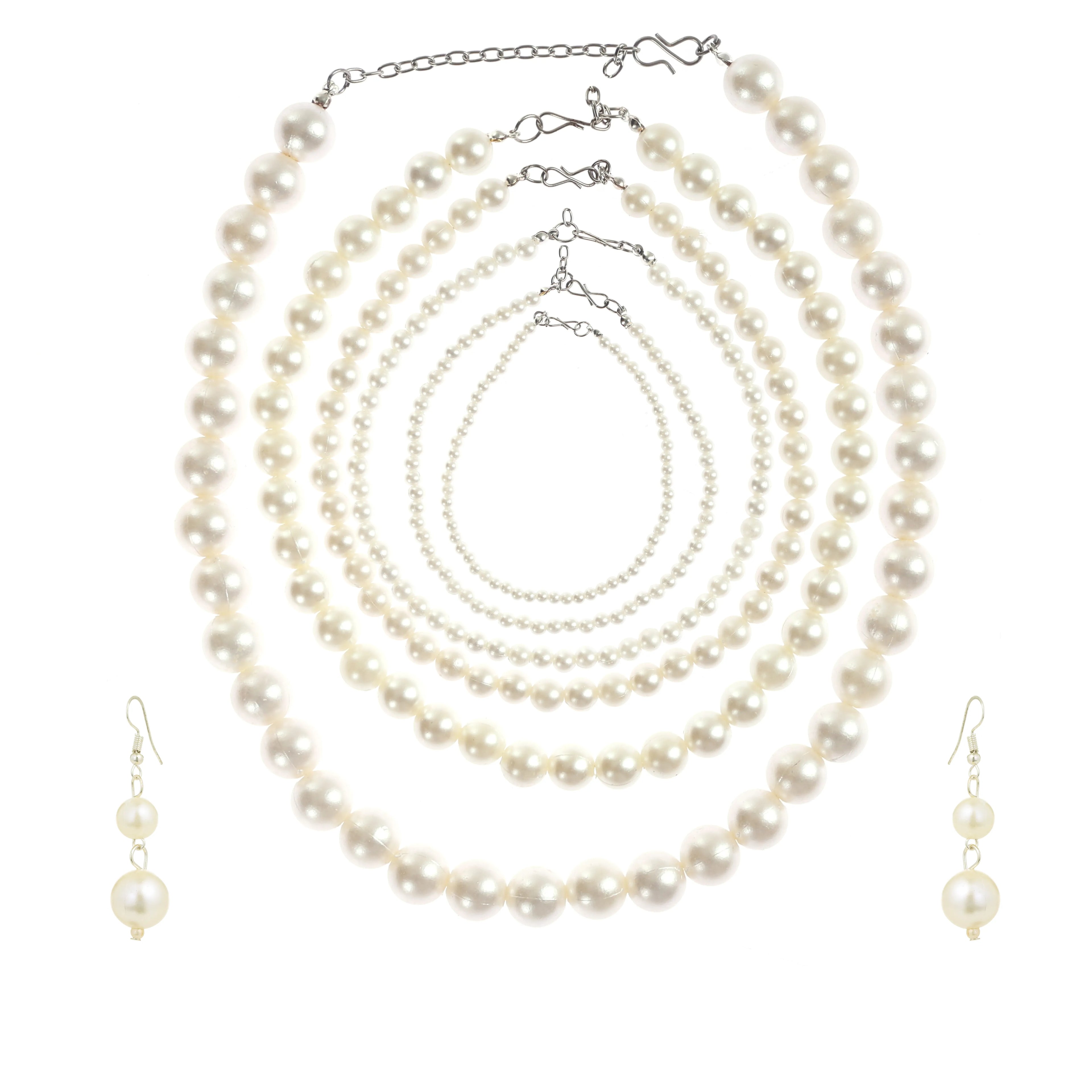 Elegant 6 layer Pearl Choker Necklace Set