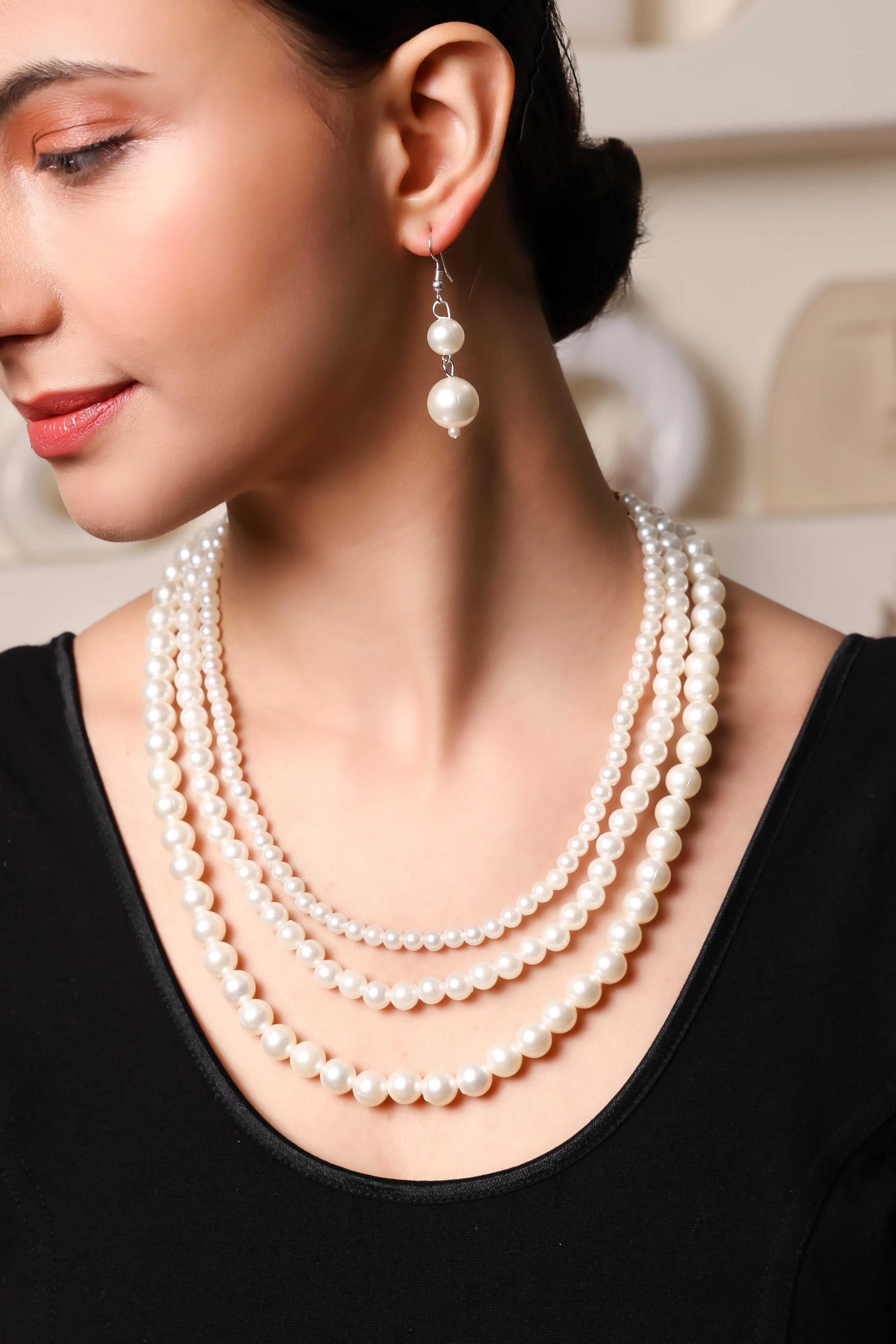 3 Layer Timeless Pearl Radiance: Necklace Set